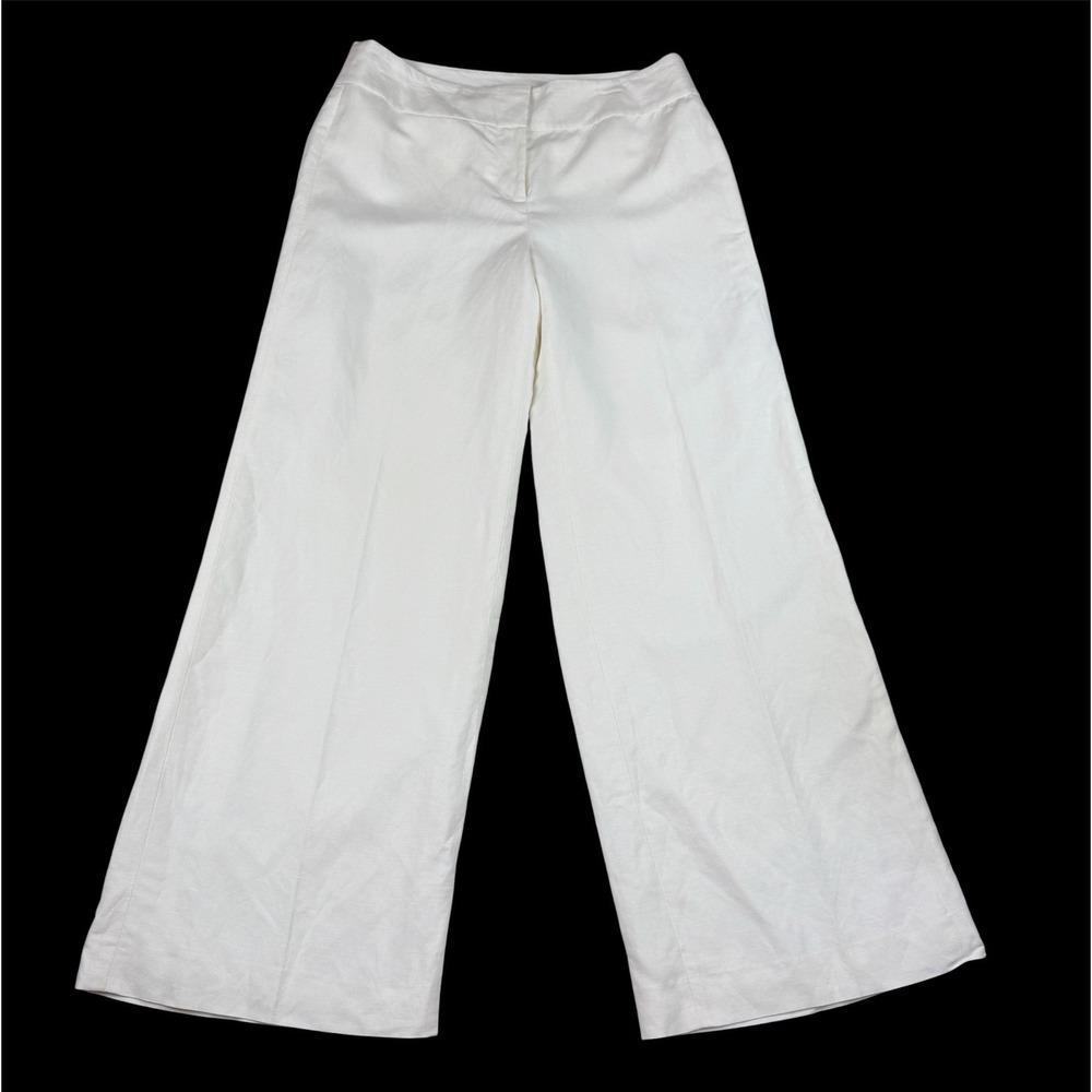Ann Taylor LOFT Pants Womens 10 White Linen Blend Wide Leg Lined Dress Trousers